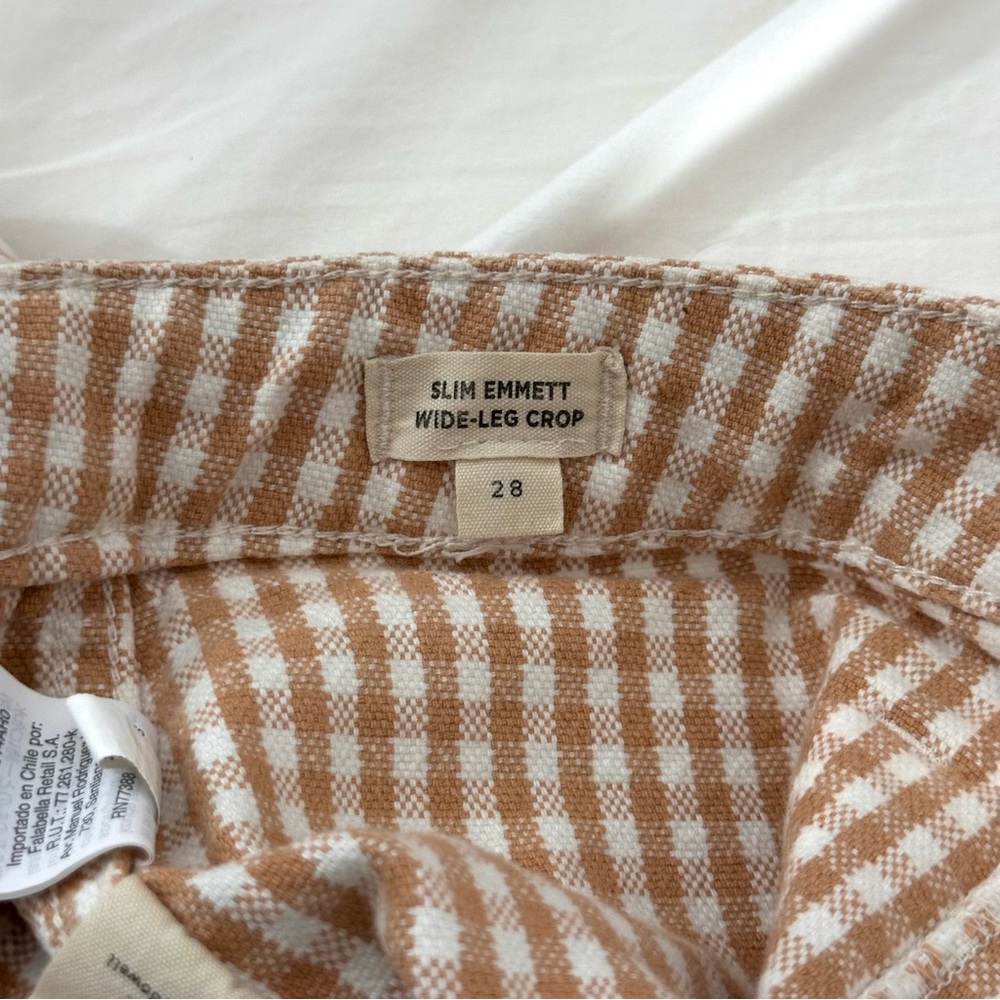 Madewell Gingham Emmett Wide Leg Crop Pants Tan White Size 28 - Picture 4 of 12